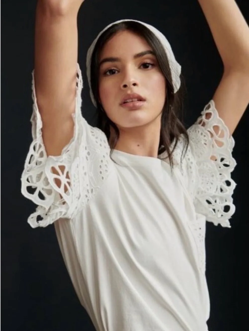 Anthropologie Forever That Girl White Eyelet Tee Size S Short Sleeve Cotton